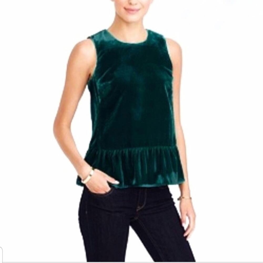 J. CREW Drapey velvet peplum tank top SZ 4 green